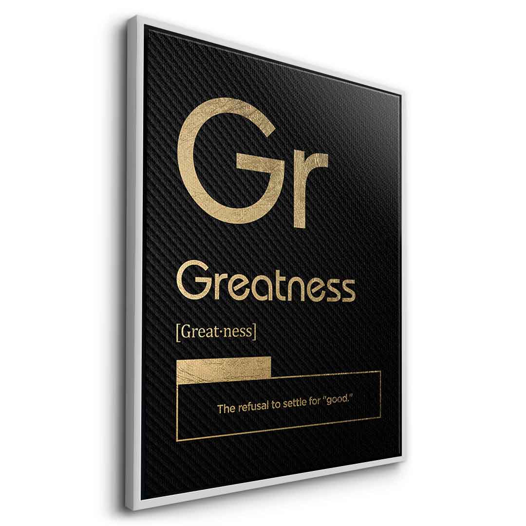 DOTCOMCANVAS® Greatness (Gr) Leinwandbild Version Schwarz – Seitenansicht Silber