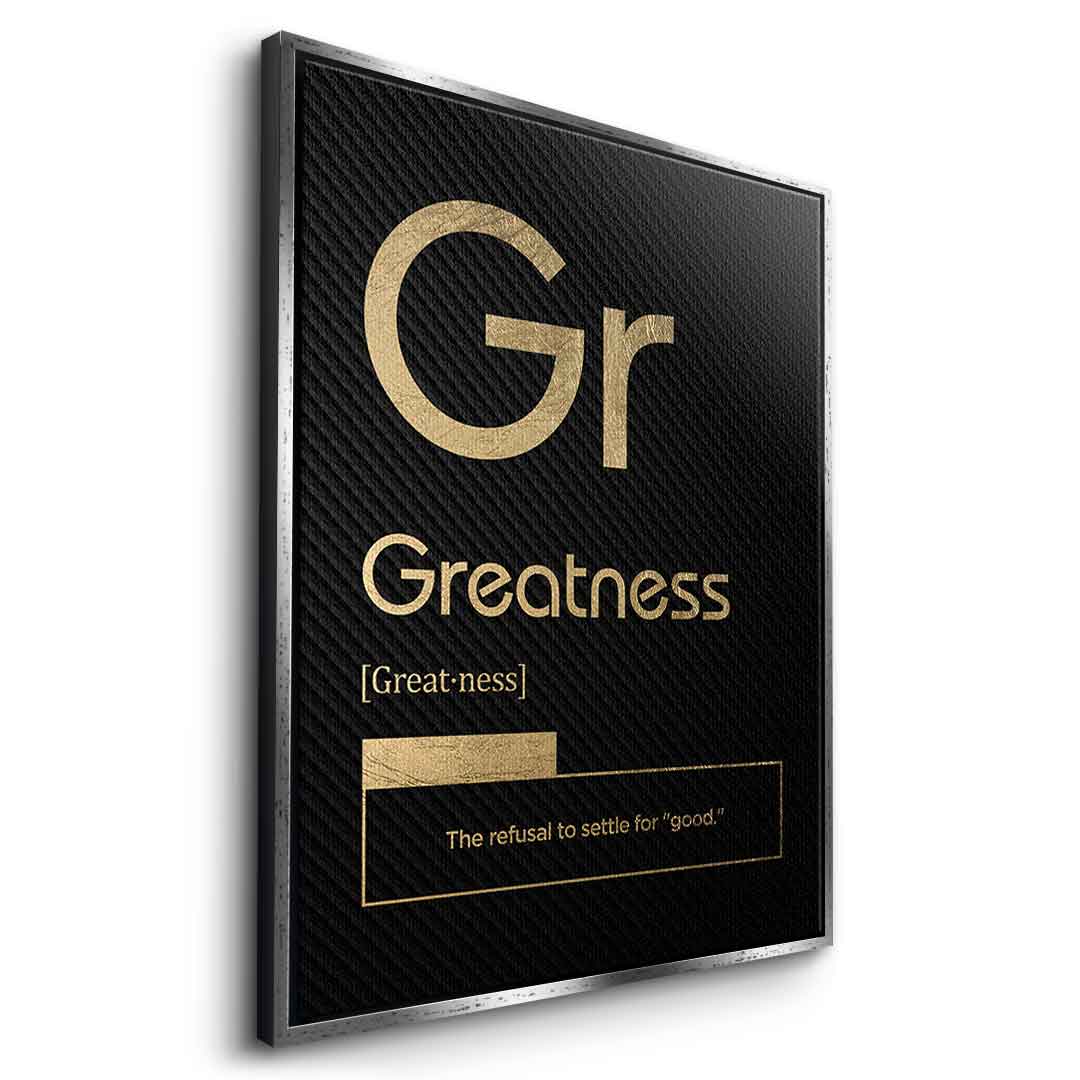 DOTCOMCANVAS® Greatness (Gr) Leinwandbild Version Schwarz – Seitenansicht Weiß