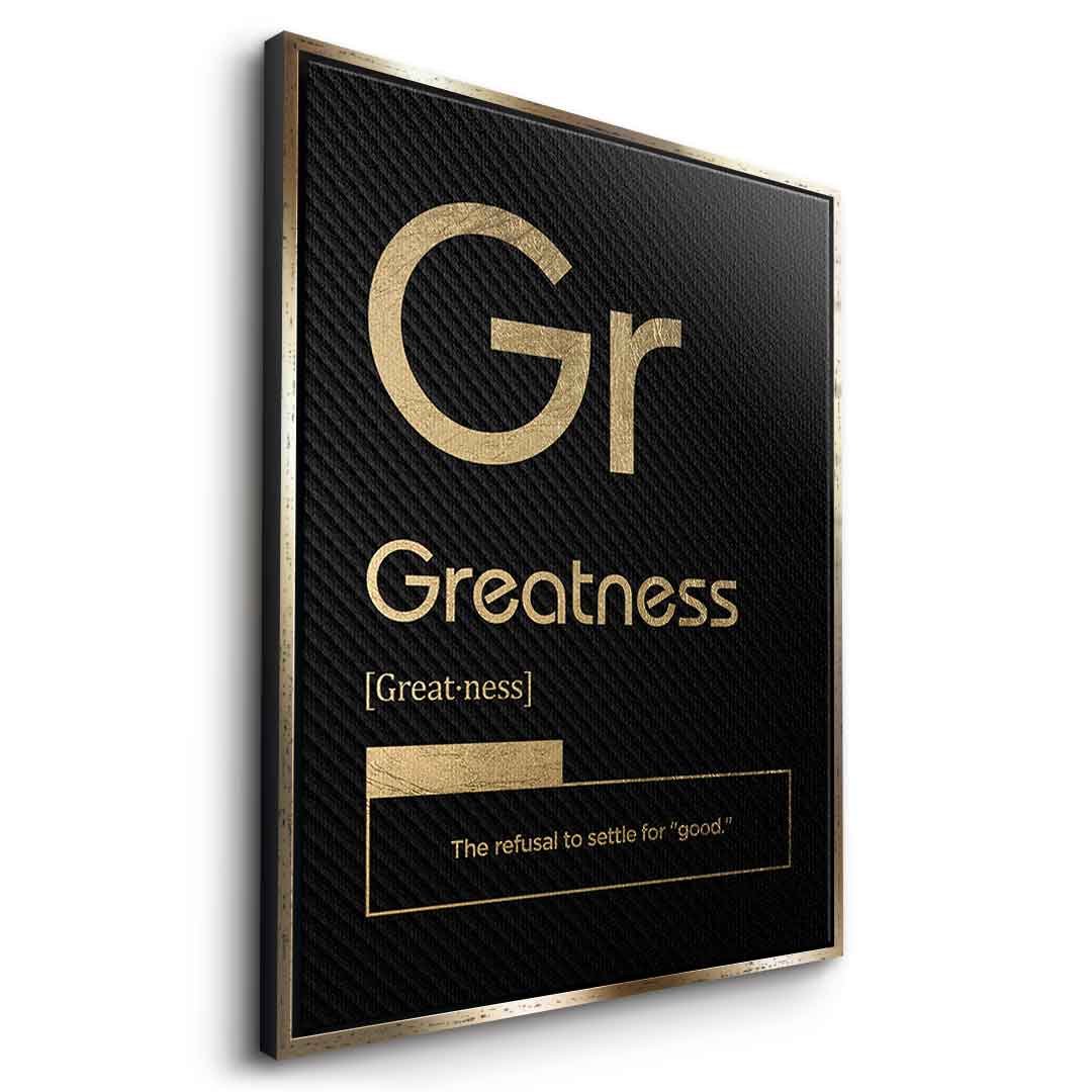 DOTCOMCANVAS® Greatness (Gr) Leinwandbild Version Schwarz – Seitenansicht Gold