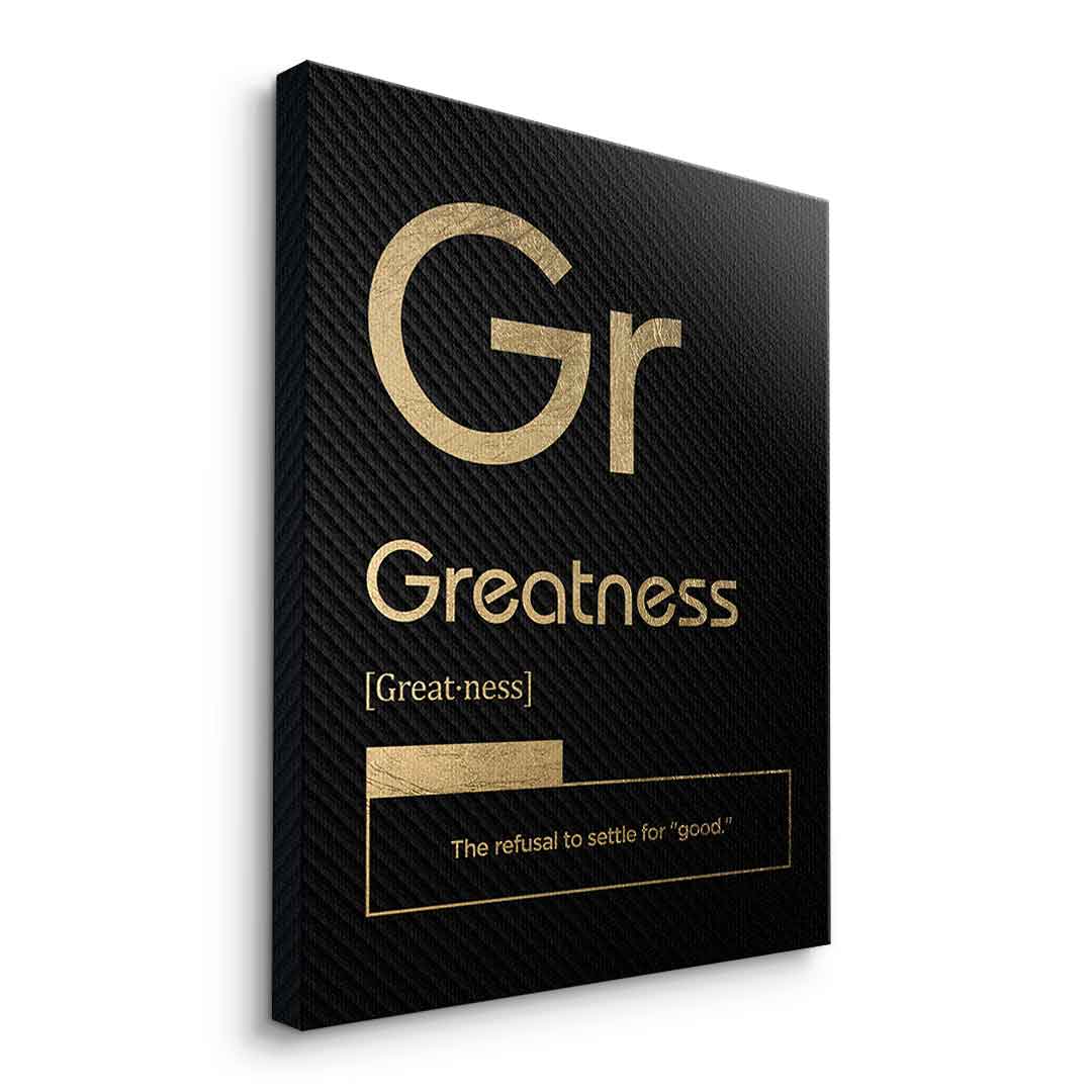 DOTCOMCANVAS® Greatness (Gr) Leinwandbild Version Schwarz – Seitenansicht Ohne Rahmen