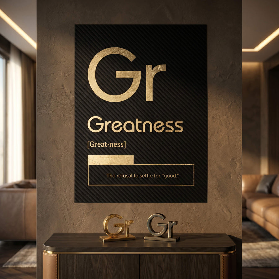 DOTCOMCANVAS® Greatness (Gr) Poster Version Schwarz – Raum-Mockup