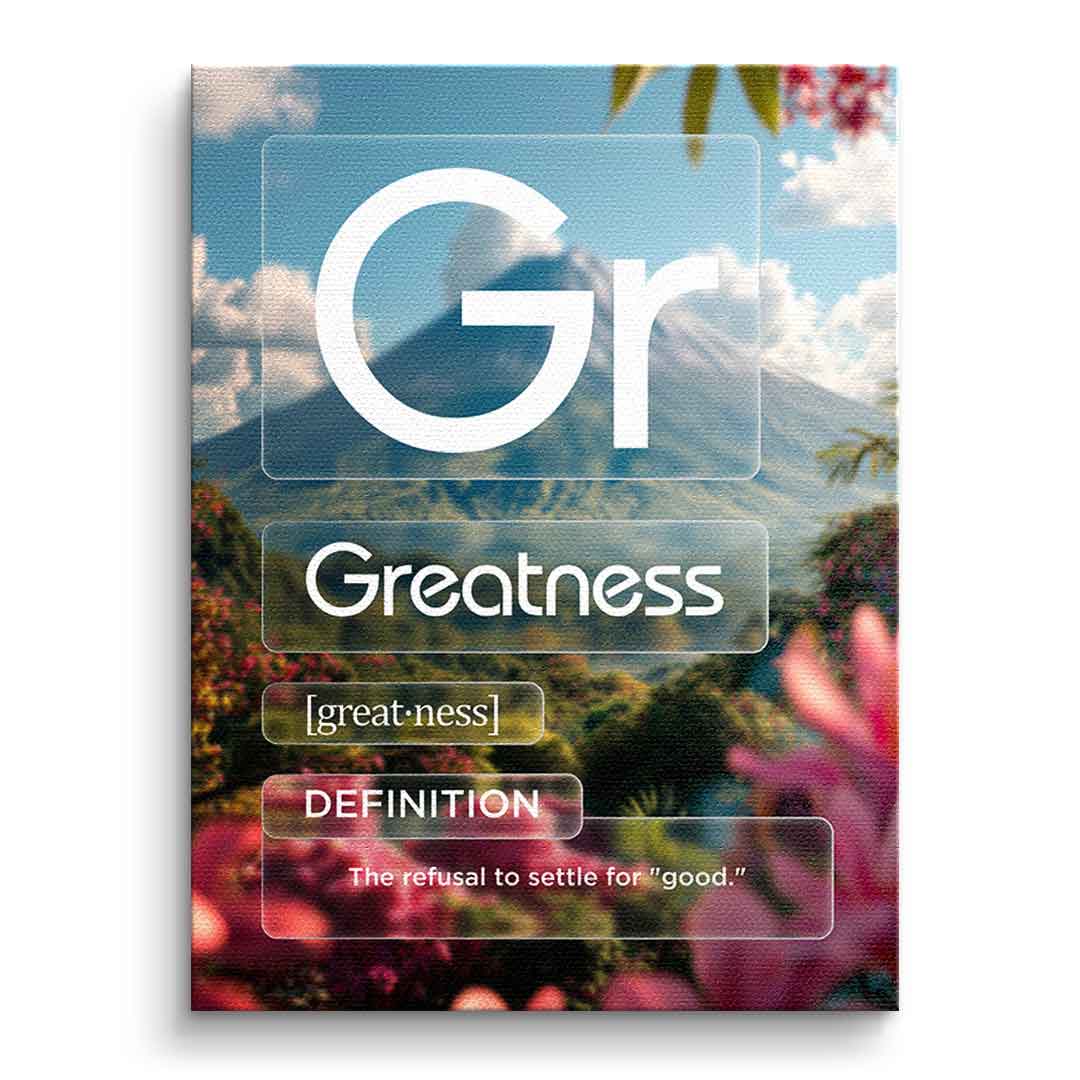 DOTCOMCANVAS® Greatness (Gr) Leinwandbild Version Farbig – Vorderansicht Ohne Rahmen