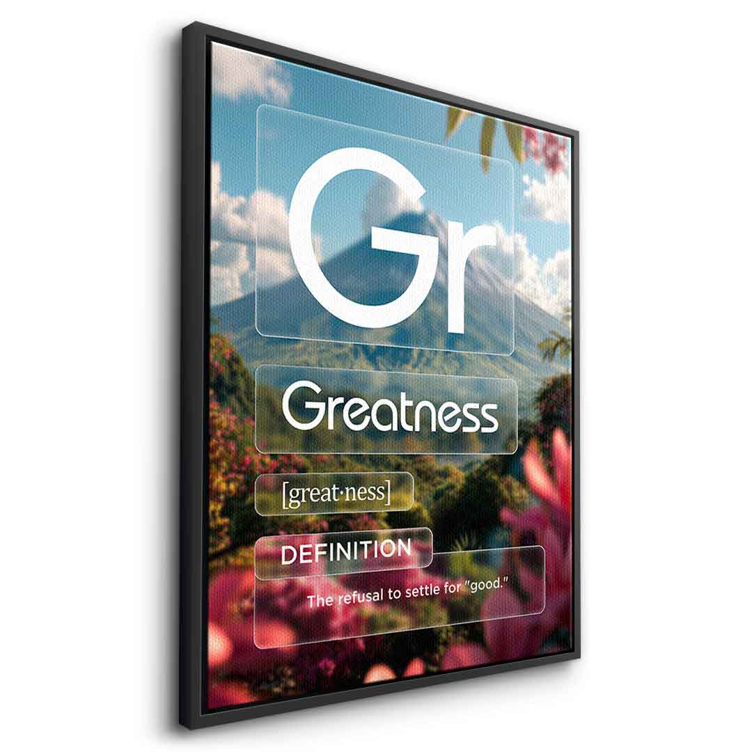 DOTCOMCANVAS® Greatness (Gr) Leinwandbild Version Farbig – Seitenansicht Schwarz