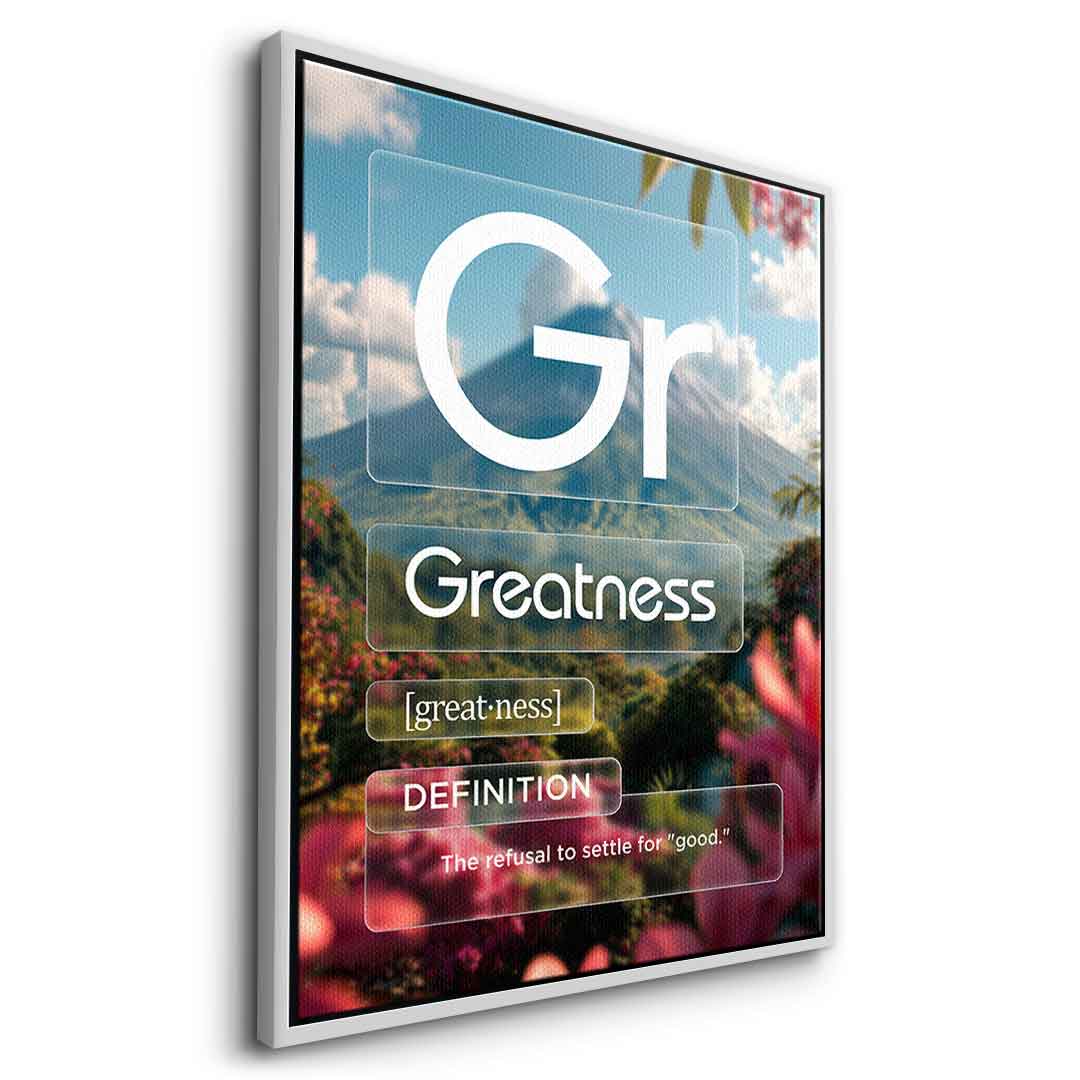 DOTCOMCANVAS® Greatness (Gr) Leinwandbild Version Farbig – Seitenansicht Silber