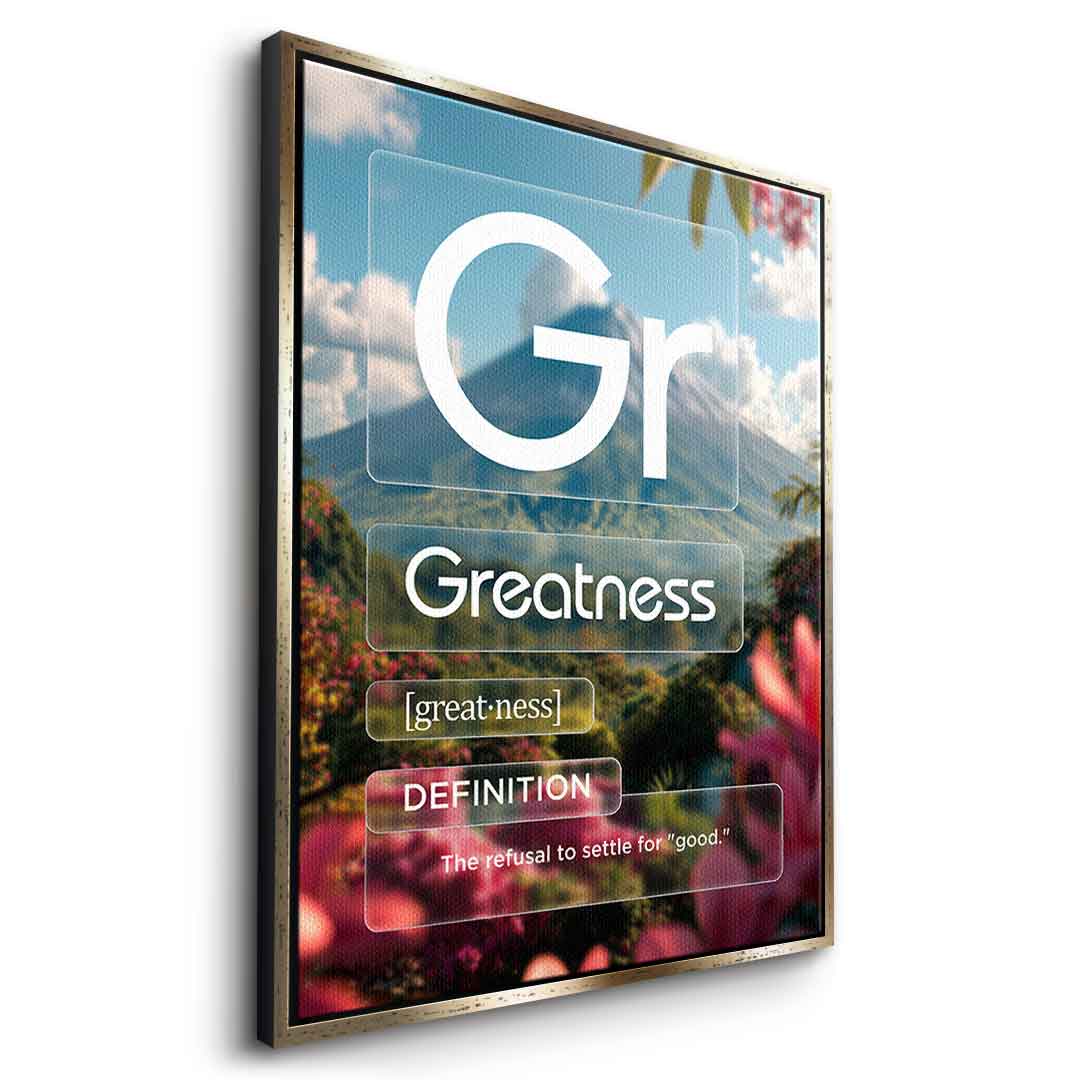 DOTCOMCANVAS® Greatness (Gr) Leinwandbild Version Farbig – Seitenansicht Gold