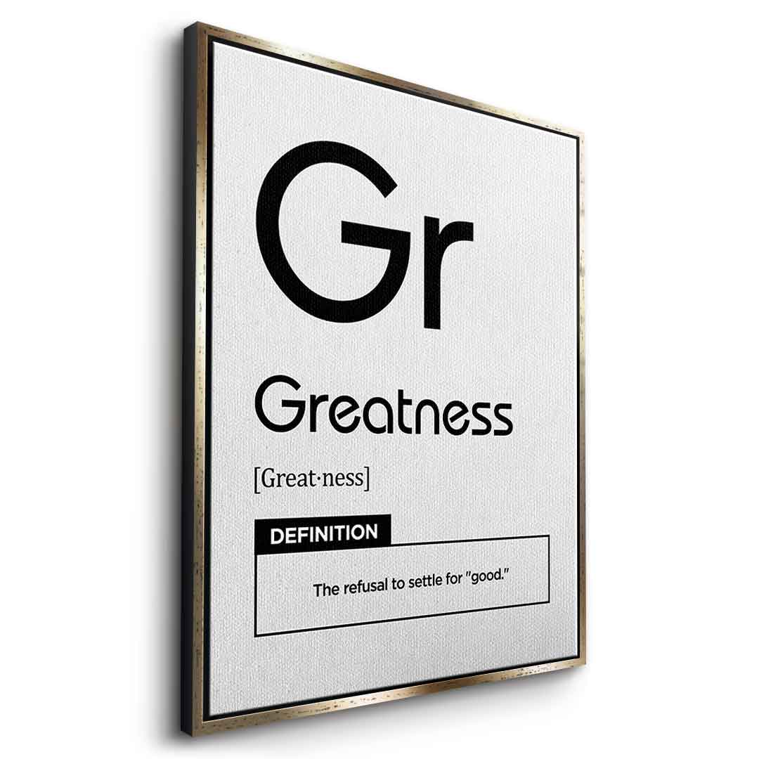 DOTCOMCANVAS® Greatness (Gr) Leinwandbild Version Weiß – Seitenansicht Gold