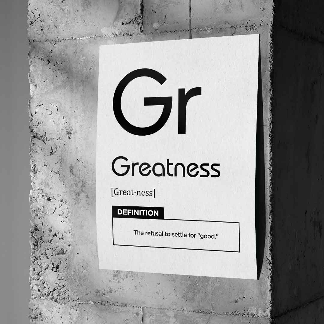 DOTCOMCANVAS® Greatness (Gr) Poster Version Weiß – Wand-Mockup