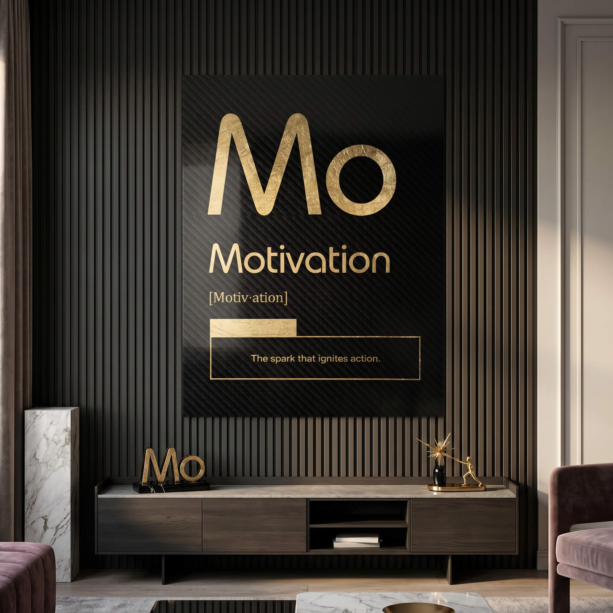 DOTCOMCANVAS® Motivation (Mo) Poster Version Schwarz – Raum-Mockup