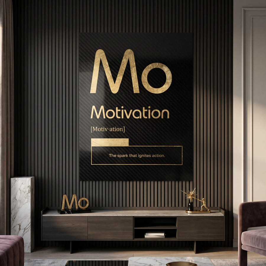 DOTCOMCANVAS® Motivation (Mo) Poster Version Schwarz – Raum-Mockup