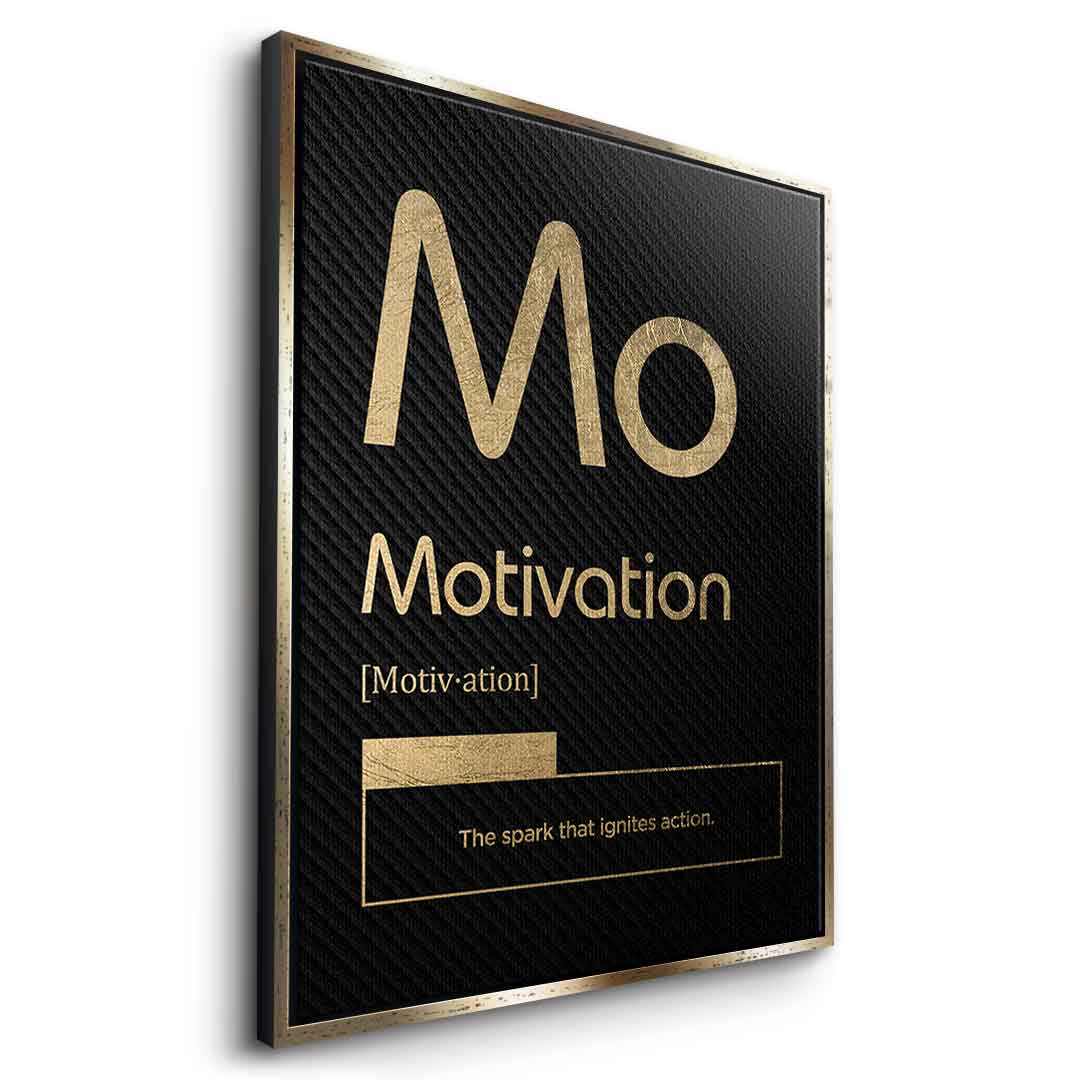 DOTCOMCANVAS® Motivation (Mo) Leinwandbild Version Schwarz – Seitenansicht Gold