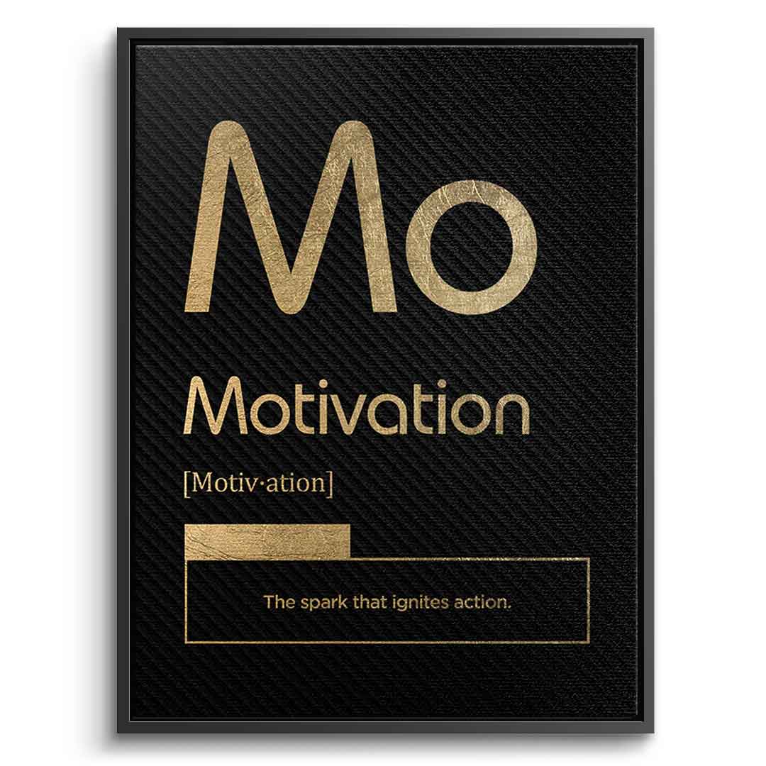 DOTCOMCANVAS® Motivation (Mo) Leinwandbild Version Schwarz – Vorderansicht Silberner Rahmen