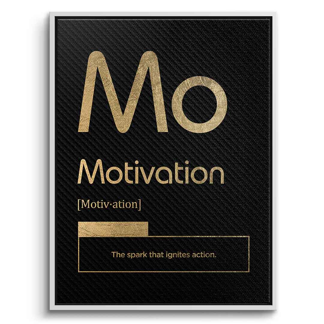 DOTCOMCANVAS® Motivation (Mo) Leinwandbild Version Schwarz – Vorderansicht Weißer Rahmen