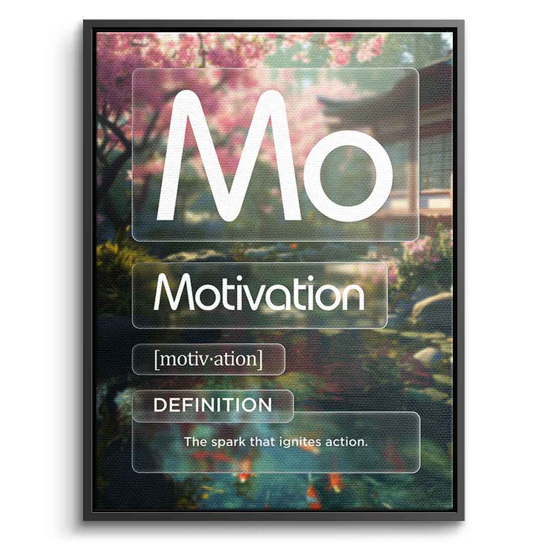DOTCOMCANVAS® Motivation (Mo) Leinwandbild Version Farbig – Vorderansicht Silberner Rahmen