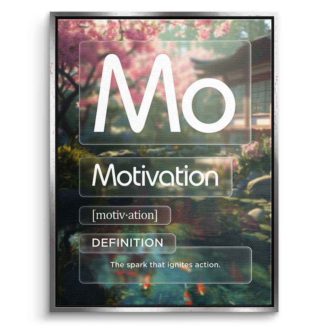 DOTCOMCANVAS® Motivation (Mo) Leinwandbild Version Farbig – Vorderansicht Schwarzer Rahmen