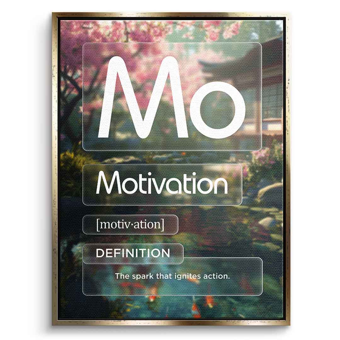 DOTCOMCANVAS® Motivation (Mo) Leinwandbild Version Farbig – Vorderansicht Goldener Rahmen