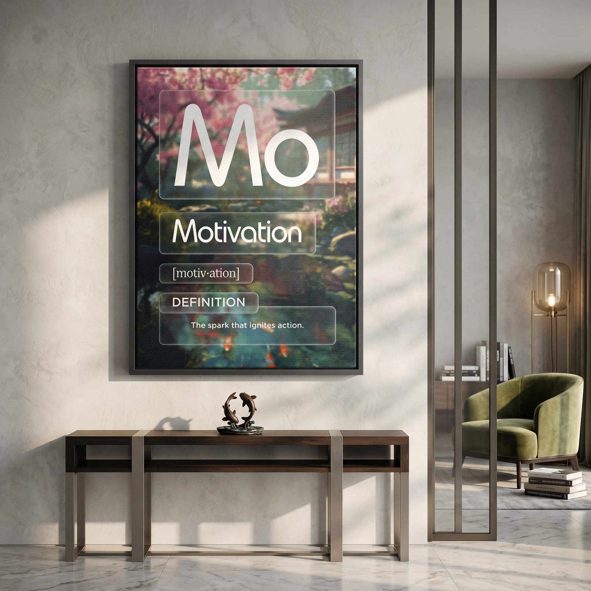 DOTCOMCANVAS® Motivation (Mo) Leinwandbild Version Farbig – Raum-Mockup