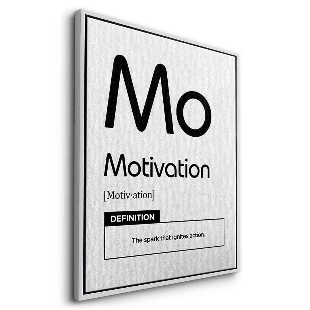 DOTCOMCANVAS® Motivation (Mo) Leinwandbild Version Weiß – Seitenansicht Silber