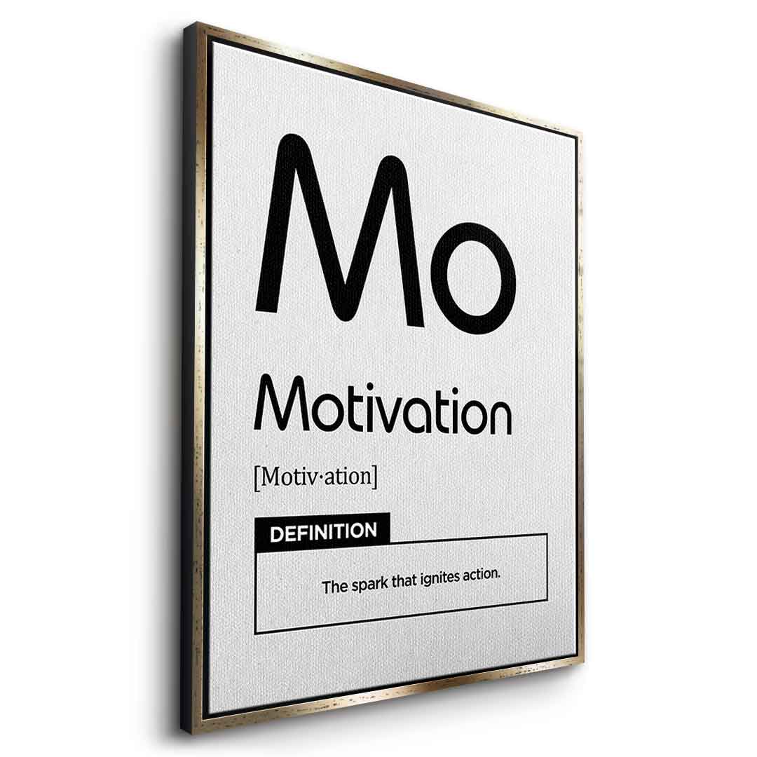 DOTCOMCANVAS® Motivation (Mo) Leinwandbild Version Weiß – Seitenansicht Gold
