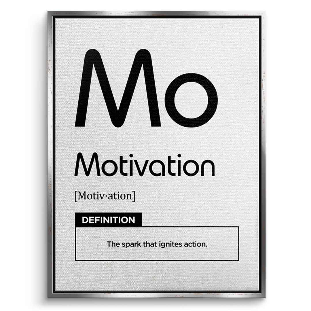 DOTCOMCANVAS® Motivation (Mo) Leinwandbild Version Weiß – Vorderansicht Schwarzer Rahmen