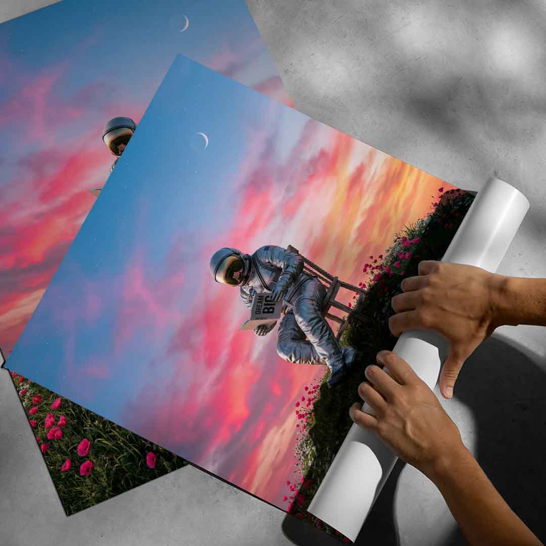 DOTCOMCANVAS® Astronaut's Big Dreams Poster – aufgerollt