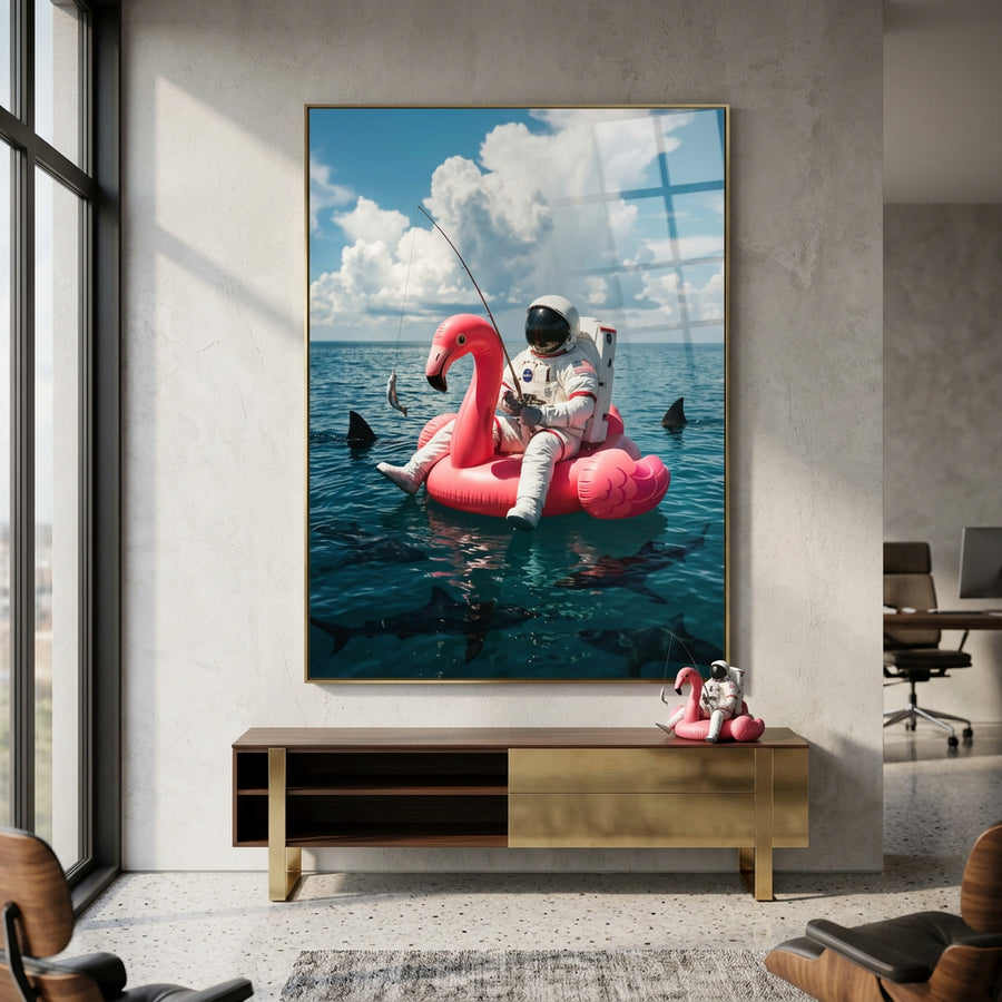 Acrylglas Raum-Mockup — Fearless Astronaut on a Flamingo
