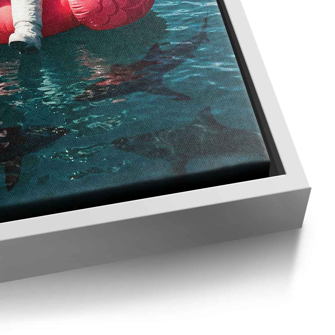 Canvas Detail Weiß-Rahmen — Fearless Astronaut on a Flamingo