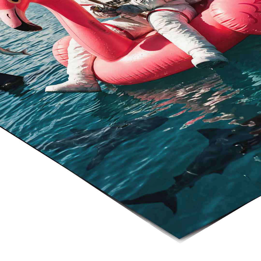 Poster Eckdetail — Fearless Astronaut on a Flamingo