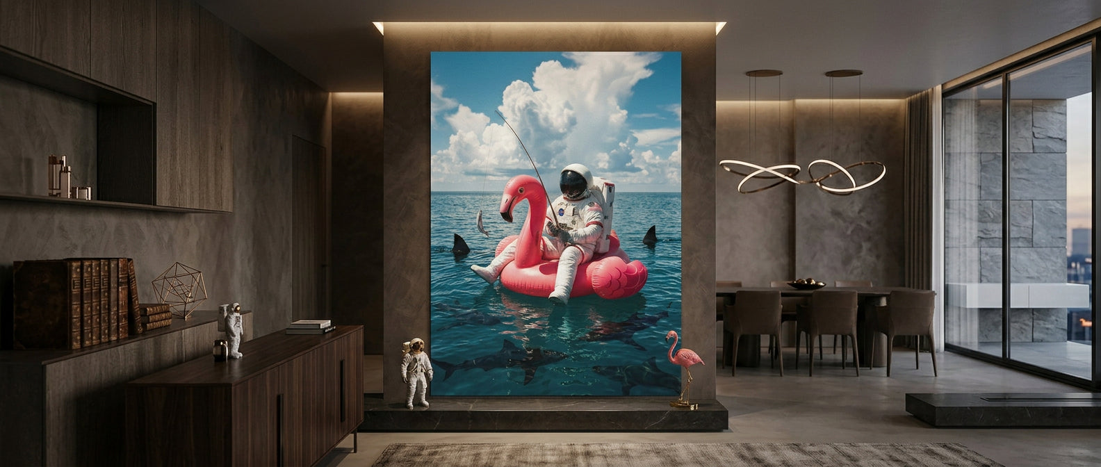 Poster Banner — Fearless Astronaut on a Flamingo