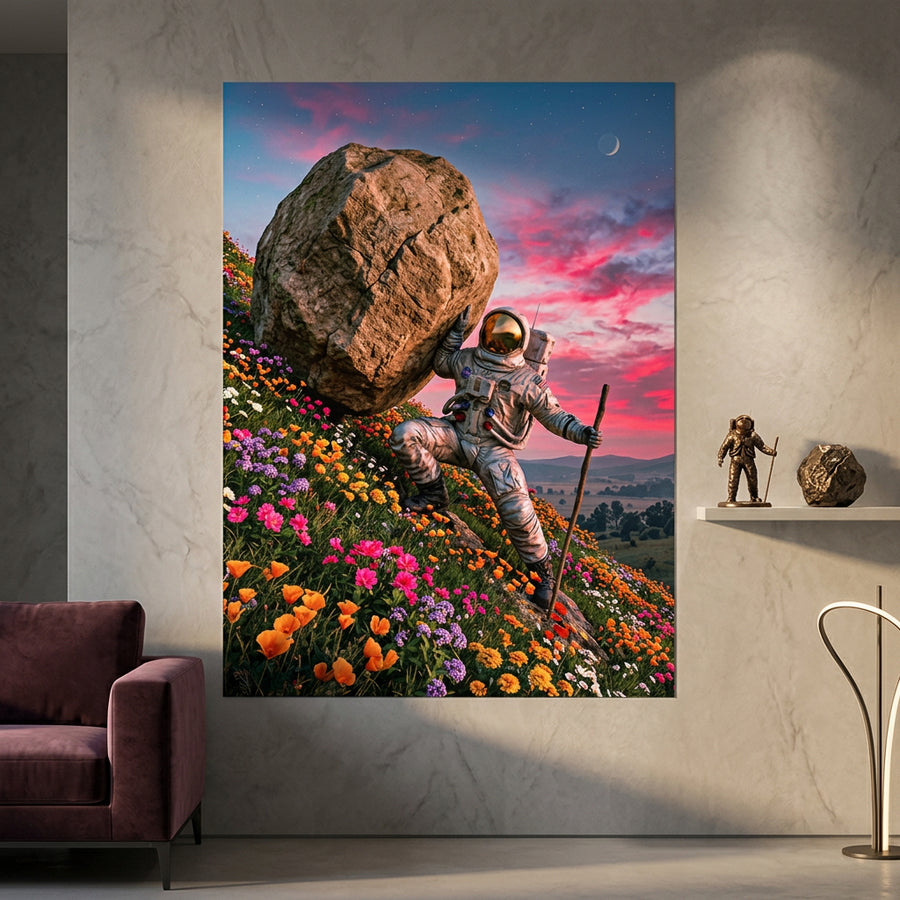 DOTCOMCANVAS® Astronaut's Heavy Burden Poster – Raum-Mockup