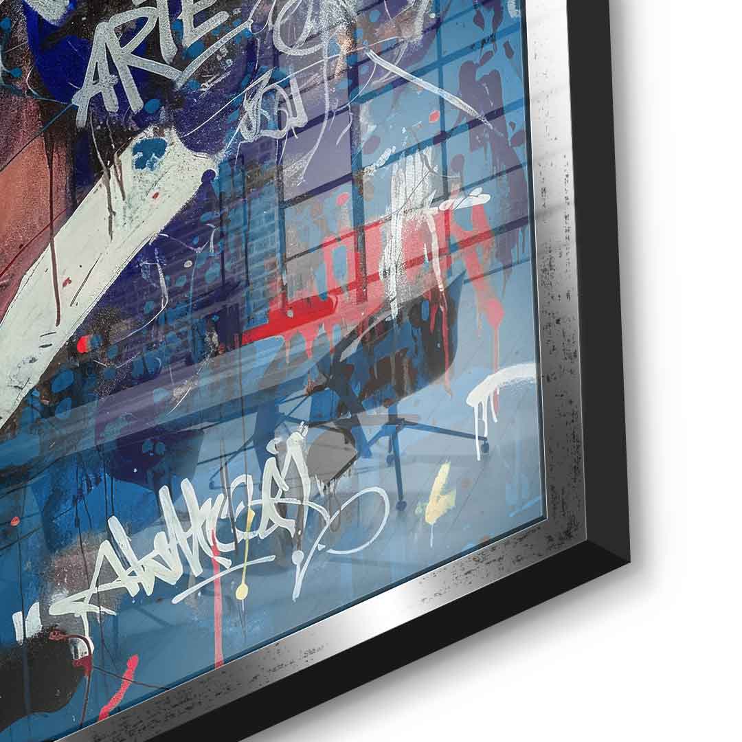 DOTCOMCANVAS Merlin Graffiti Acrylglasbild Detail Silber Rahmen