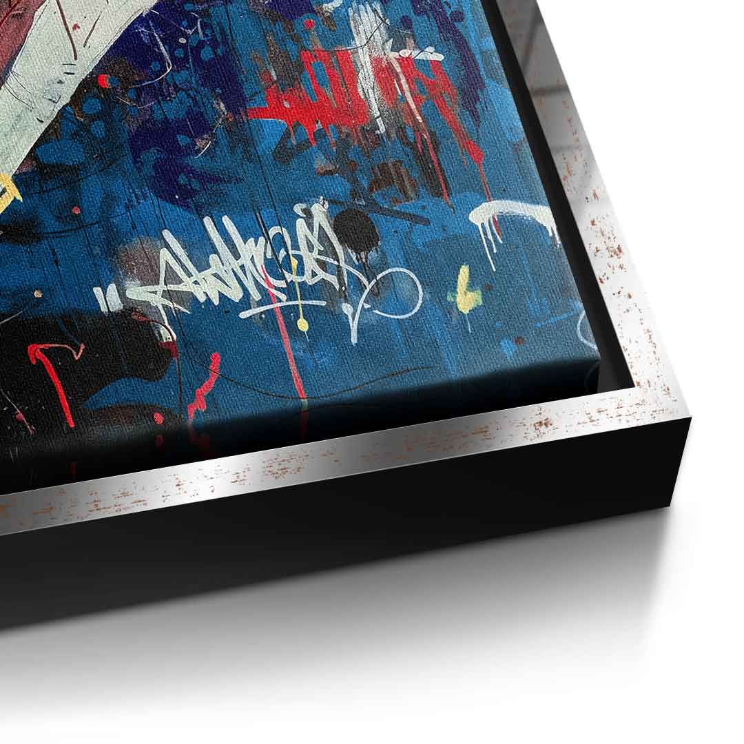 DOTCOMCANVAS Merlin Graffiti Leinwandbild Detail Silber Rahmen
