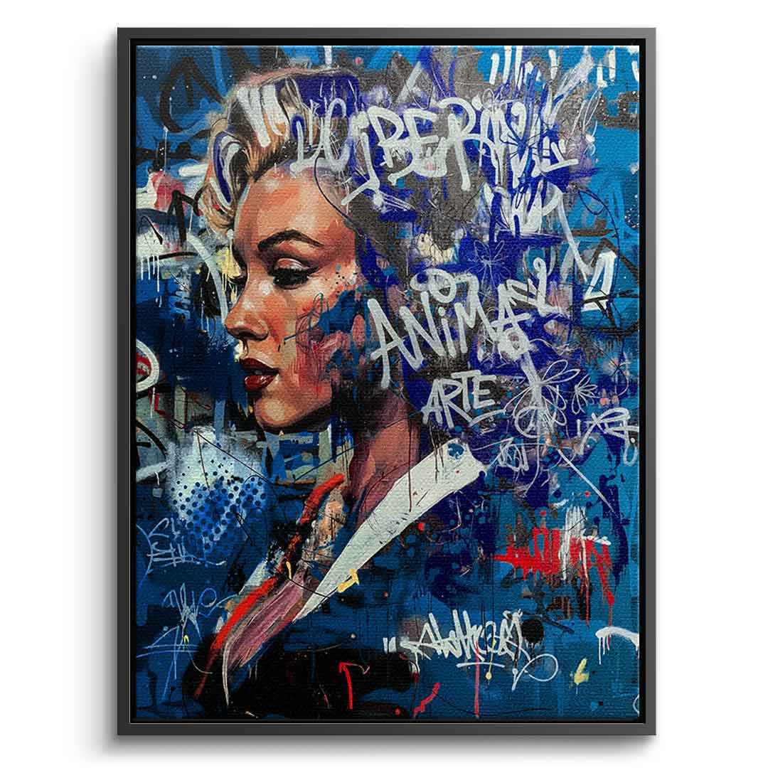 DOTCOMCANVAS Merlin Graffiti Leinwandbild Frontansicht Schwarz Rahmen