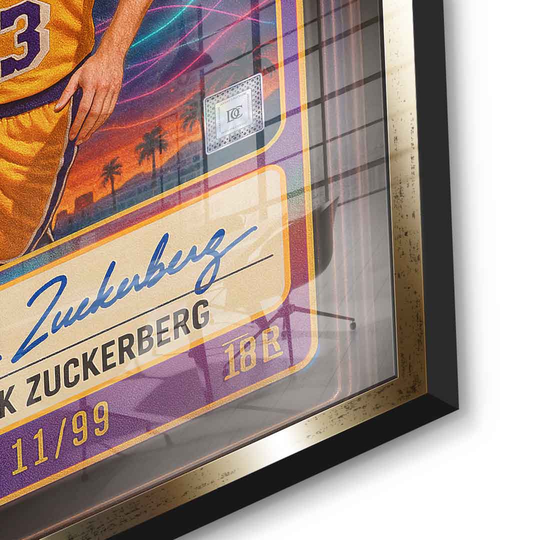 DOTCOMCANVAS Mark Zuckerberg Basketball Card Acrylglasbild Detail Gold Rahmen