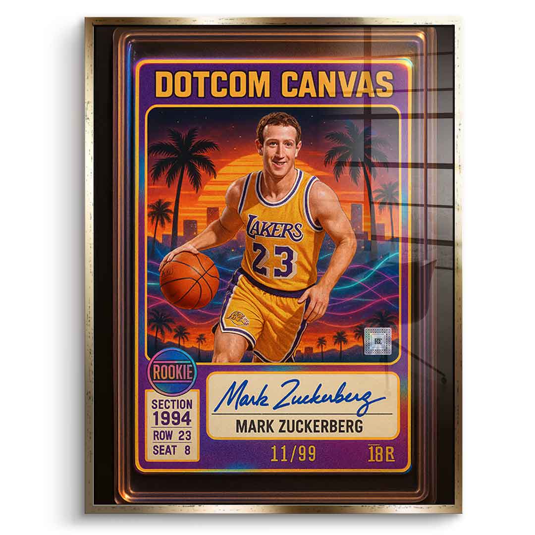 DOTCOMCANVAS Mark Zuckerberg Basketball Card Acrylglasbild Frontansicht Gold Rahmen