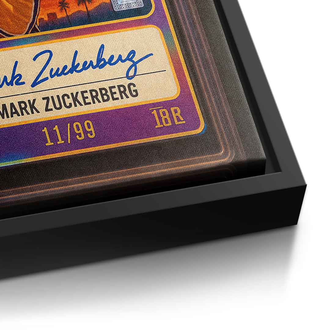 DOTCOMCANVAS Mark Zuckerberg Basketball Card Leinwandbild Detail Schwarz Rahmen