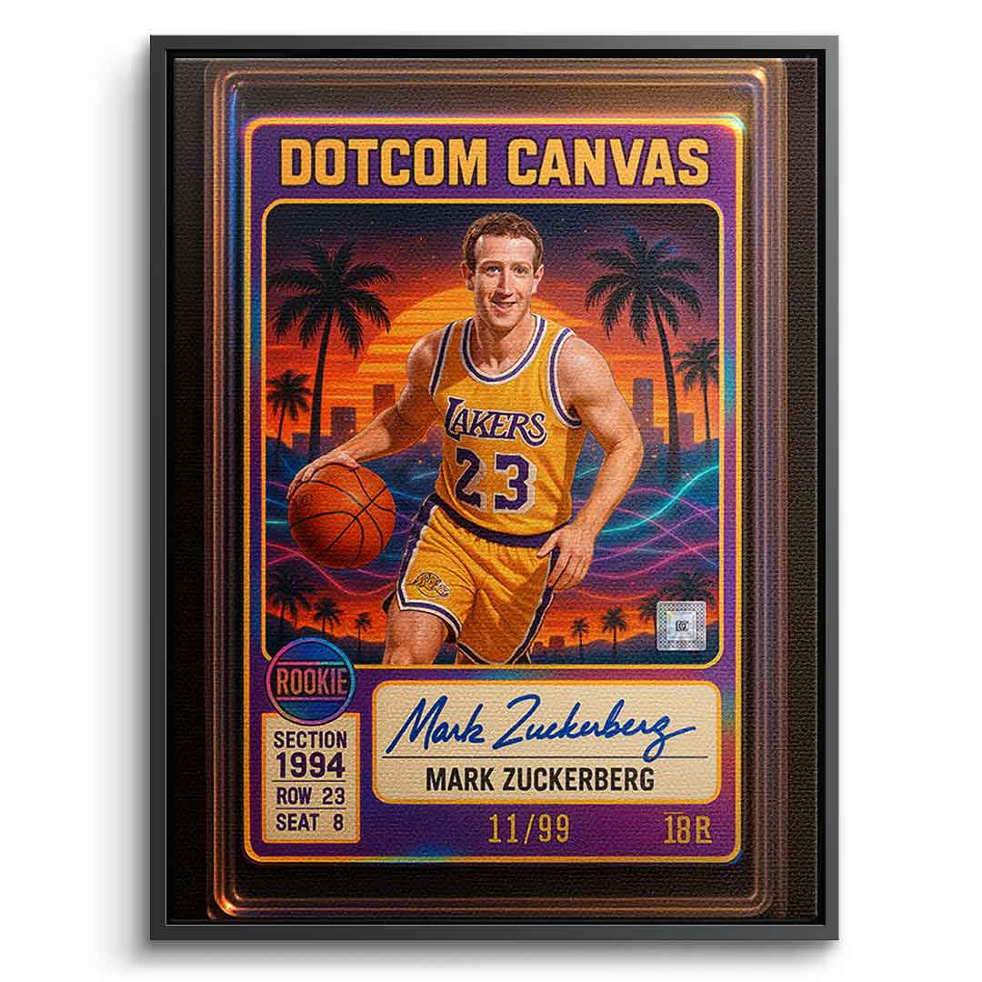DOTCOMCANVAS Mark Zuckerberg Basketball Card Leinwandbild Frontansicht Schwarz Rahmen
