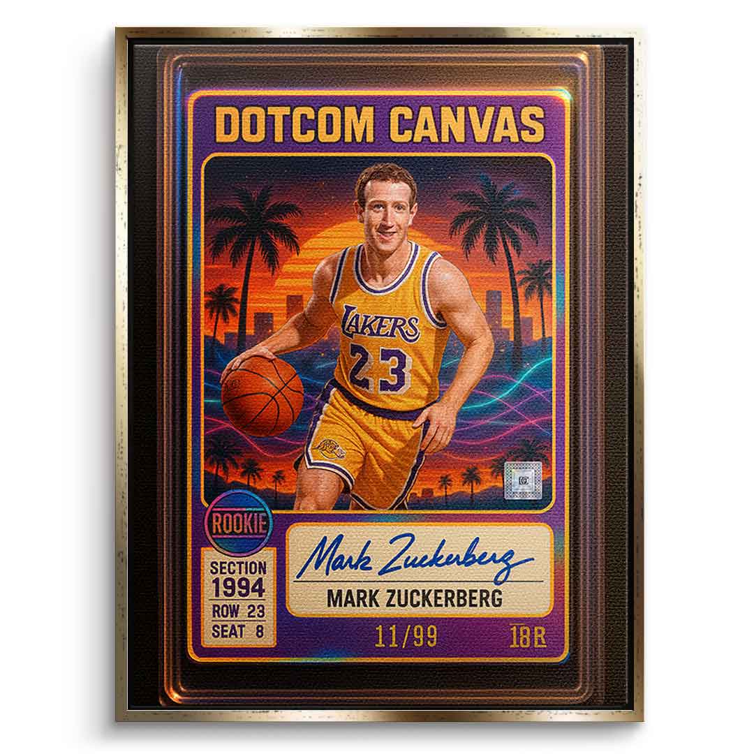 DOTCOMCANVAS Mark Zuckerberg Basketball Card Leinwandbild Frontansicht Gold Rahmen