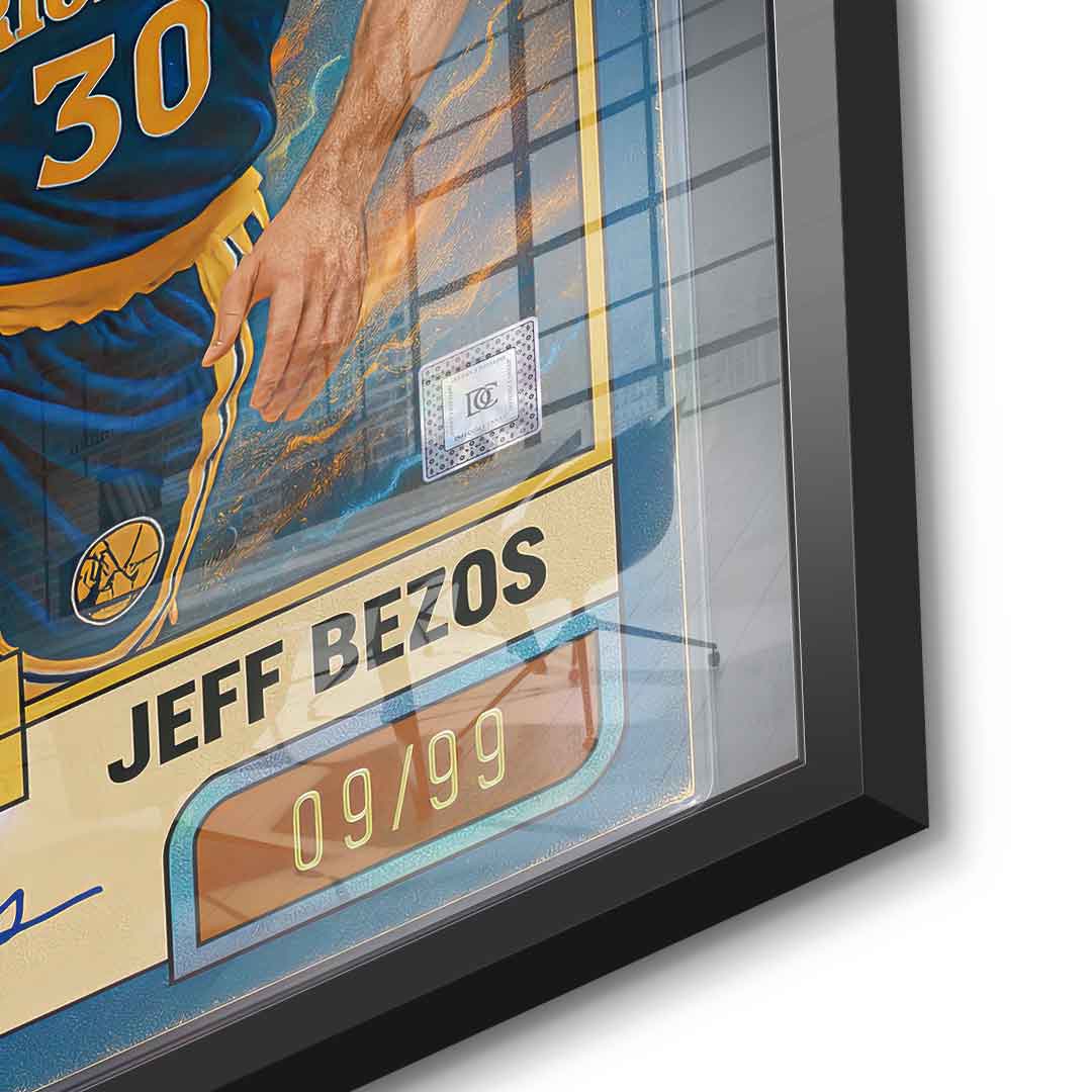 DOTCOMCANVAS® Jeff Bezos Basketball Card Acrylglasbild Schwarzer Rahmen Detail