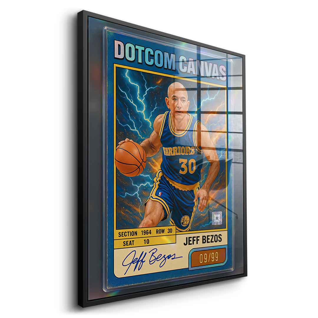 DOTCOMCANVAS® Jeff Bezos Basketball Card Acrylglasbild Schwarzer Rahmen Seitenansicht