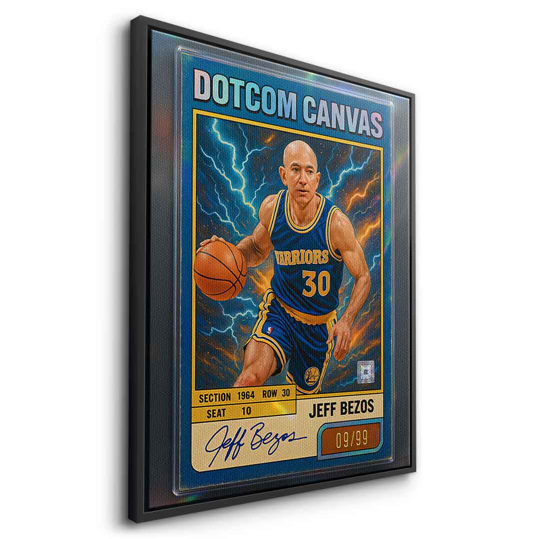 DOTCOMCANVAS® Jeff Bezos Basketball Card Leinwandbild Weißer Rahmen Seitenansicht