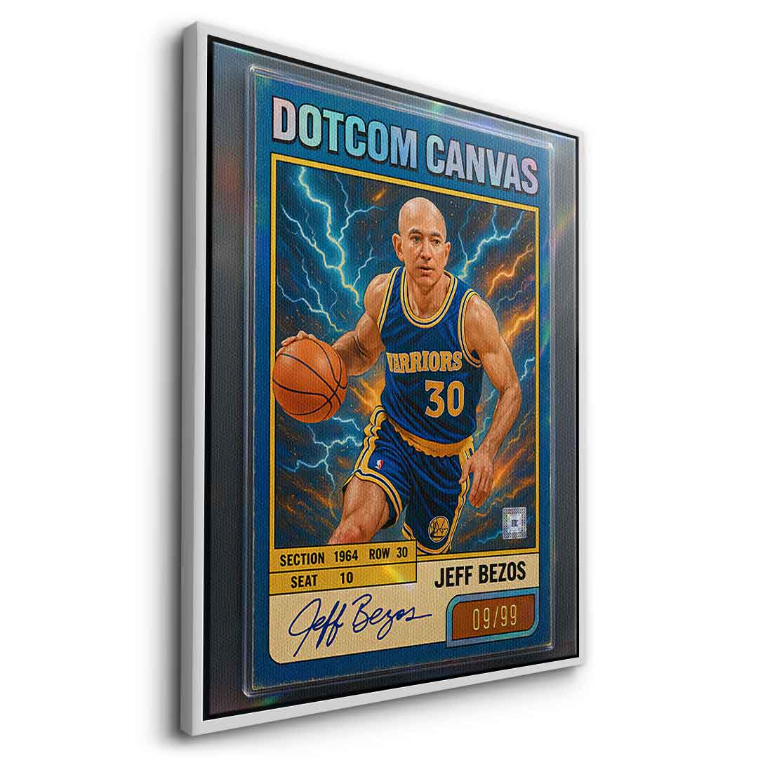 DOTCOMCANVAS® Jeff Bezos Basketball Card Leinwandbild Silberner Rahmen Seitenansicht
