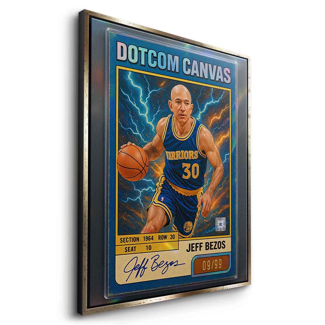 DOTCOMCANVAS® Jeff Bezos Basketball Card Leinwandbild Goldener Rahmen Seitenansicht