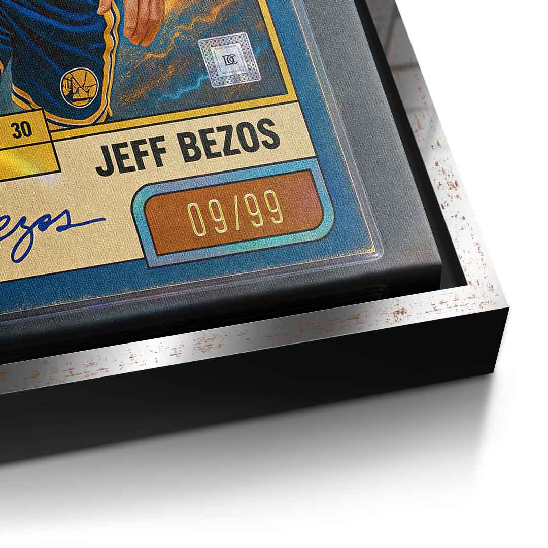DOTCOMCANVAS® Jeff Bezos Basketball Card Leinwandbild Silberner Rahmen Detail
