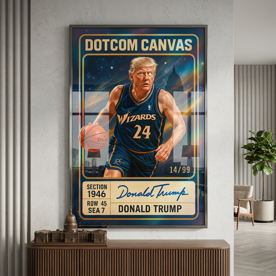 DOTCOMCANVAS Donald Trump Basketball Card Acrylglasbild - Raum Mockup