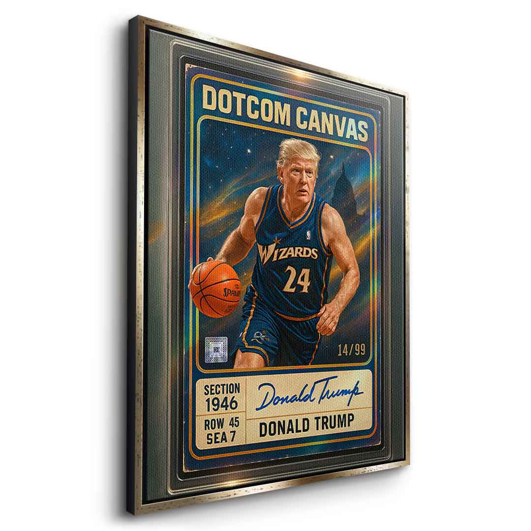 DOTCOMCANVAS Donald Trump Basketball Card Leinwandbild - Goldener Rahmen Seitenansicht
