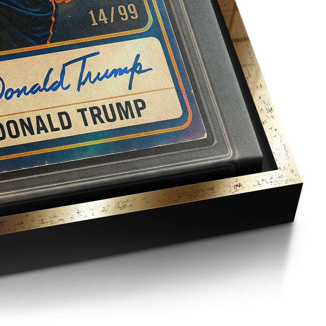 DOTCOMCANVAS Donald Trump Basketball Card Leinwandbild - Detail Goldener Rahmen