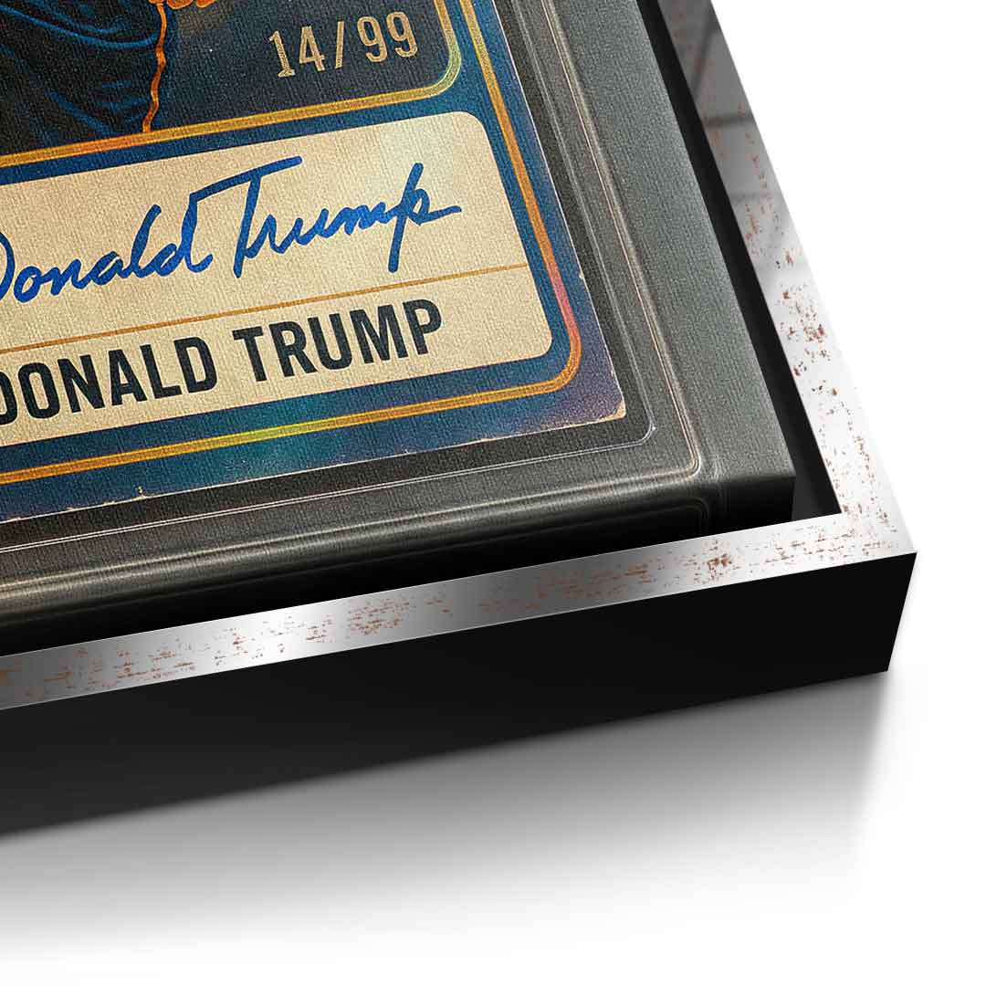DOTCOMCANVAS Donald Trump Basketball Card Leinwandbild - Detail Silberner Rahmen