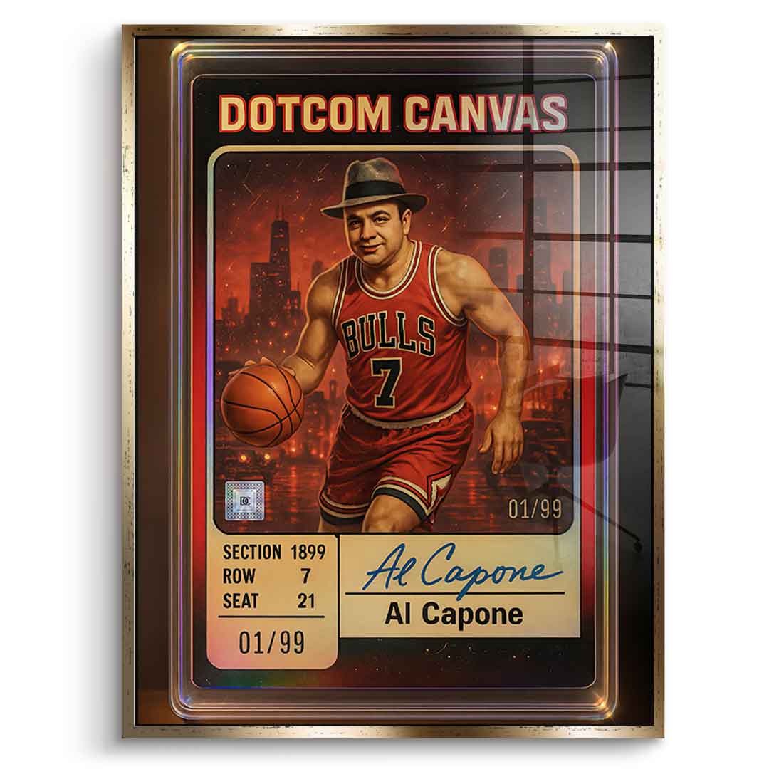 DOTCOMCANVAS Al Capone Basketball Card Acrylglasbild Front Gold Rahmen