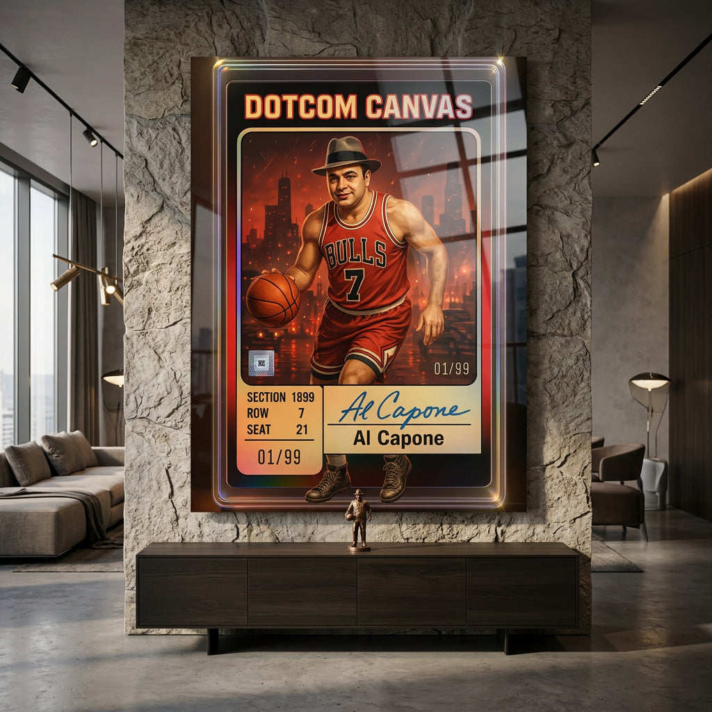 DOTCOMCANVAS Al Capone Basketball Card Acrylglasbild Raum Mockup