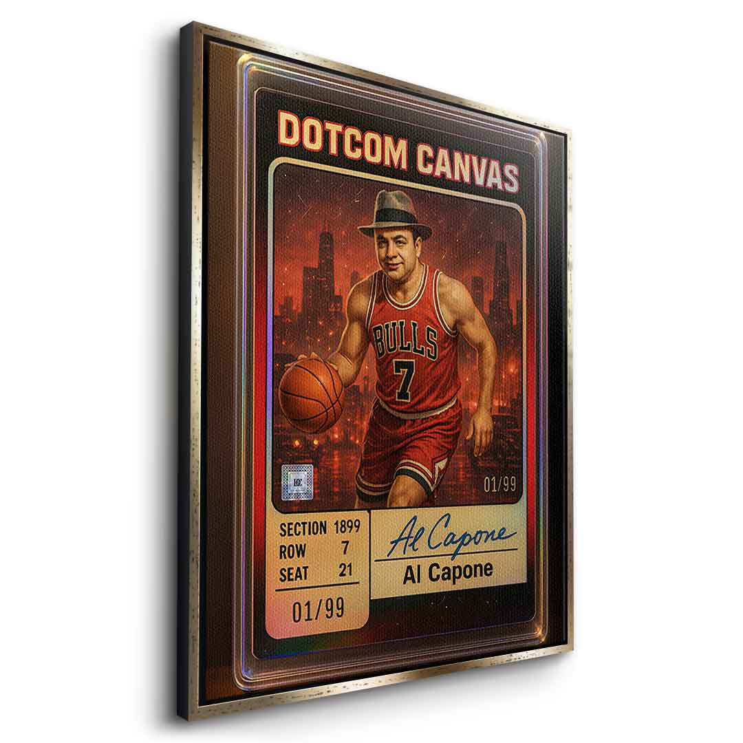 DOTCOMCANVAS Al Capone Basketball Card Leinwandbild Seitenansicht Gold Rahmen